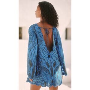 Farm Rio x Anthropologie Long-Sleeve Open-Back Mini Dress
